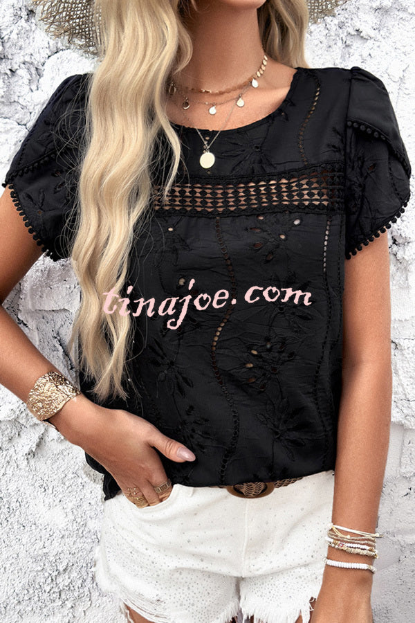 Stunning Cutout Jacquard Short Sleeve Top