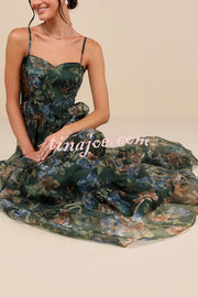 Exclusive Glamour Organza Floral Print Tiered Slip Maxi Dress