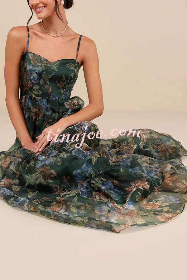 Exclusive Glamour Organza Floral Print Tiered Slip Maxi Dress