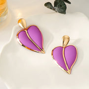 Casual Resort-style Lacquered Color-blocked Heart-shaped Earrings