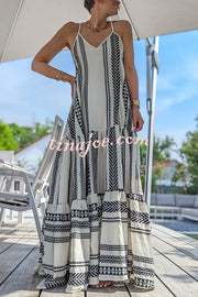 Away on Vacay Ethnic Print A-line Cami Maxi Dress