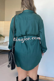 Solid Color Long Sleeve Button Casual Shirt-Style Rompers
