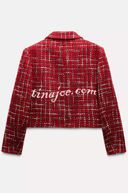 Tweed Plaid Textured Long-sleeved Casual Pocket Jacket