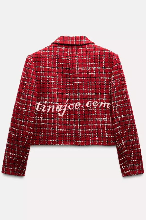 Tweed Plaid Textured Long-sleeved Casual Pocket Jacket