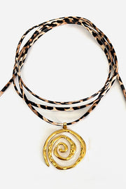 Stylish Leopard Print Leather Cord Spiral Stainless Steel Necklace