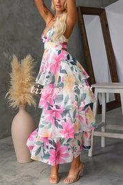 Dreamy Destiny Floral Print Elastic Back Tiered Maxi Dress