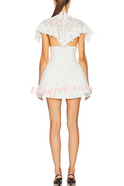 Unforgettable Floral Lace Crop Cape Flare Mini Dress