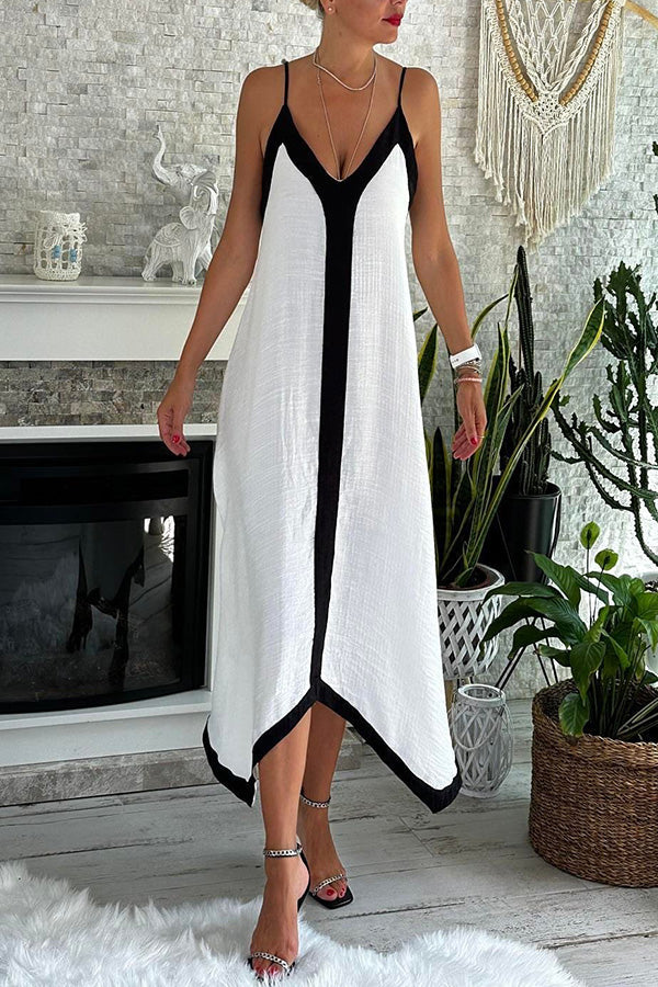 Traveling The Horizon Satin Colorblock Strap Loose Maxi Dress