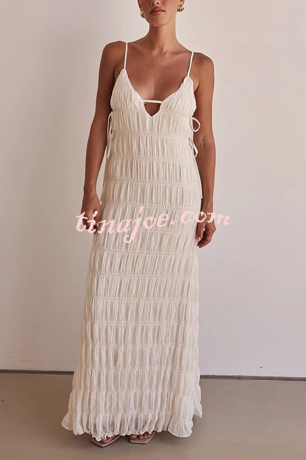 Passion and Romance Pleated Side Tie-up A-line Maxi Dress