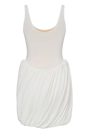 Inspiring Allure Puffy Pleated Draped Trim Tank Stretch Mini Dress