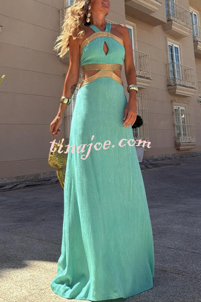 Avery Gold-rimmed Bamboo Cutout Back Tie-up Maxi Dress