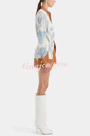 Lake Days Satin Colorblock Unique Print Tie-up Shirt Mini Dress