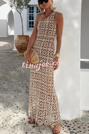 Obsessed with Beauty Crochet Lace One Shoulder Maxi Dress