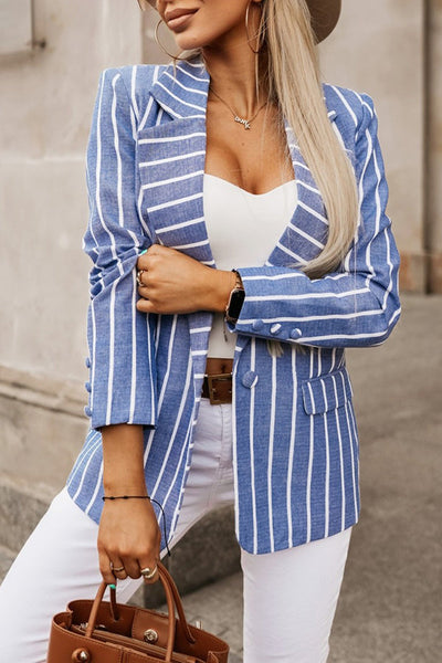 Classic Stripe Print Lapel Relaxed Blazer