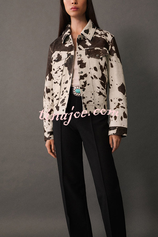 Fashionable Irregular Cow Pattern Lapel Short Jacket