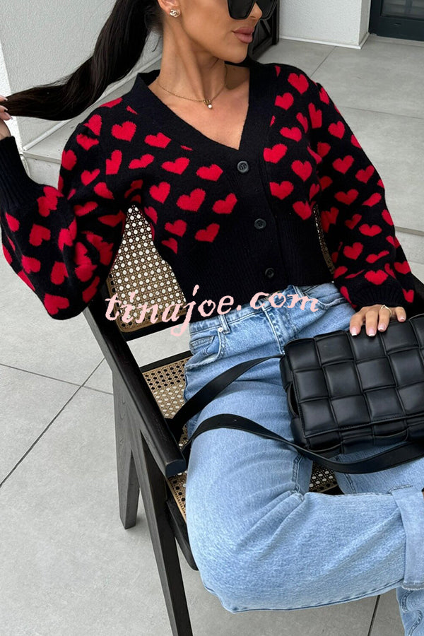 Cute Heart V-neck Long Sleeve Casual Knitted Cardigan