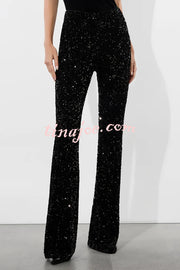 Sparkle Season Sequin High Rise Elastic Waist Stretch Flare Party Pants