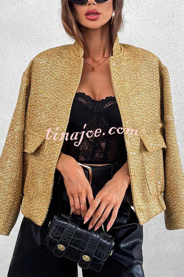 Fashion Sequin Long Sleeve Casual Pocket Loose Jacket