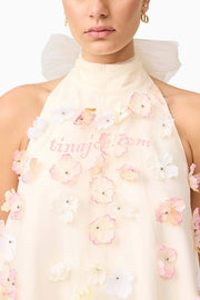 Sweet Floral Embellished Sleeveless Mini Dress