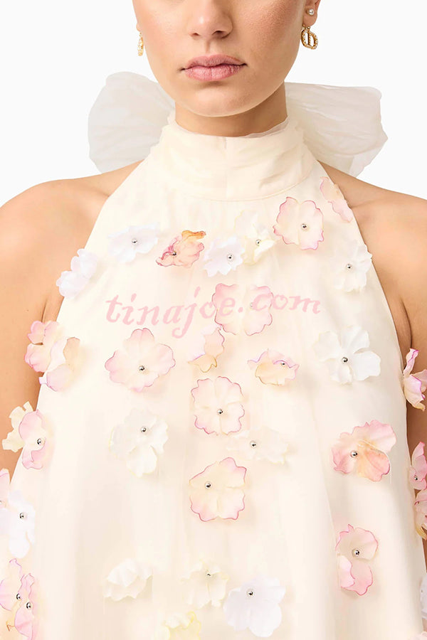 Sweet Floral Embellished Sleeveless Mini Dress