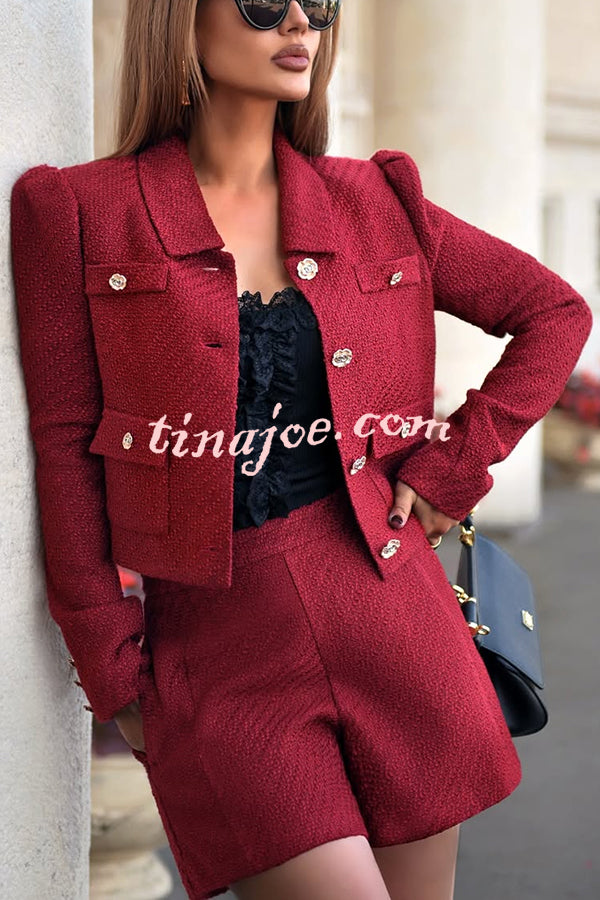 Sweet Dreams Tweed High Rise Pocket Wide Leg Mini Shorts