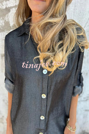 Solid Color Imitation Denim Casual Button Mid-length Shirt