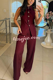Fashion Lapel Sleeveless Button Vest and Casual Straight-leg Suit Pants Set