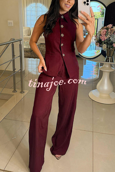 Fashion Lapel Sleeveless Button Vest and Casual Straight-leg Suit Pants Set