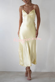 Satin Elegant Sling Backless Lace-Up Midi Dress