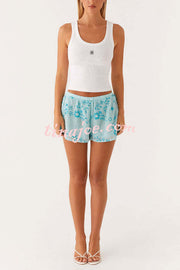 Dazzling Sequin Beaded Material Low Rise Elastic Waist Loose Shorts