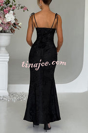 Jacquard Fabric Elegant Suspender Tie Slim Fishtail Maxi Dress