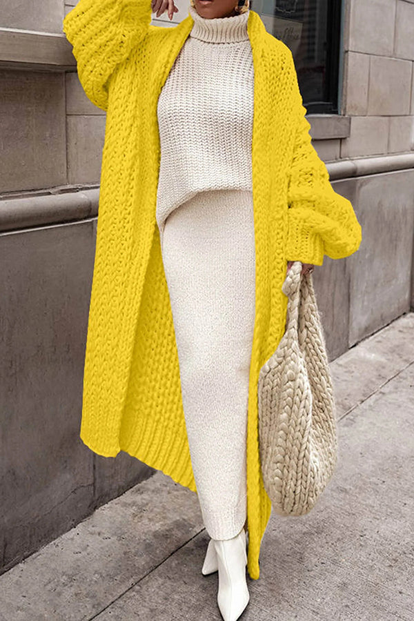 Embrace The Cold Solid Color Long Sleeve Knitted Loose Maxi Cardigan