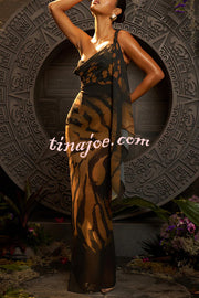 Unique Print Sexy One Shoulder Slim High Slit Maxi Dress