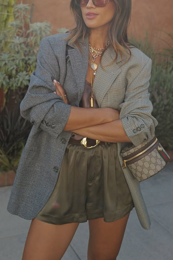 Ready for Fall Plaid Contrast Color Long Sleeve Pocket Lapel Boyfriend Blazer