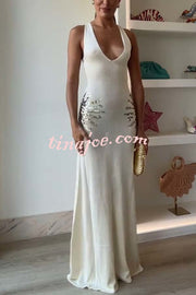 Sparkling Nights Knit Sunburst Sequin Detail Back Cross Straps Stretch Maxi Dress