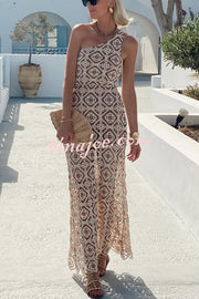 Obsessed with Beauty Crochet Lace One Shoulder Maxi Dress