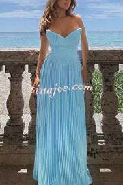 Romantic and Elegant Pleated Strapless Maxi Dress