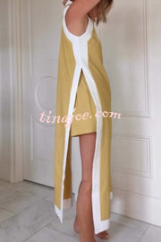 Ellie Contrast Color Sleeveless Midi Top and Elastic Waist Pocket Shorts Set