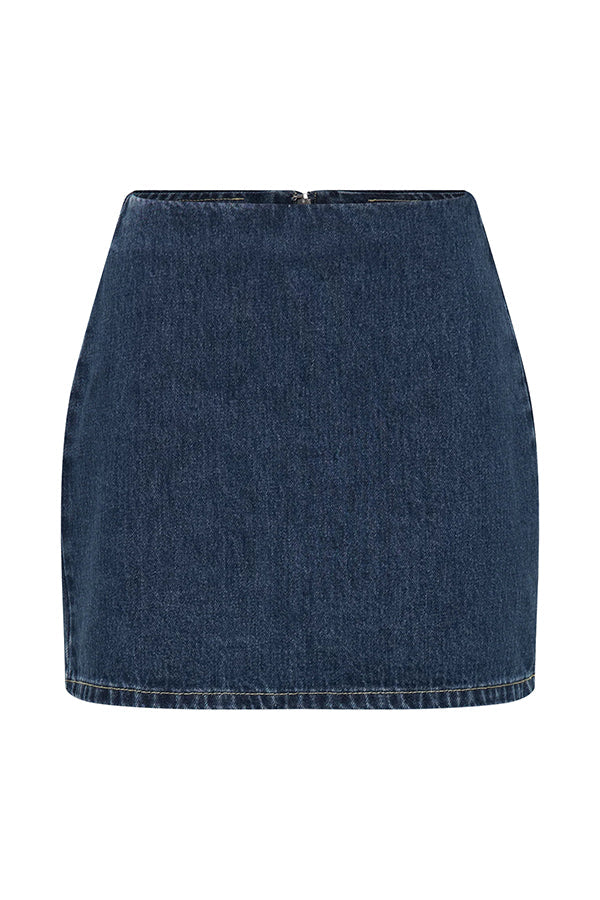 Modern Flavor Denim High Rise Back Zipper A-line Stretch Mini Skirt