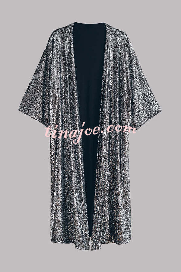 Disco Glamour Sequin Bell Sleeve Kimono