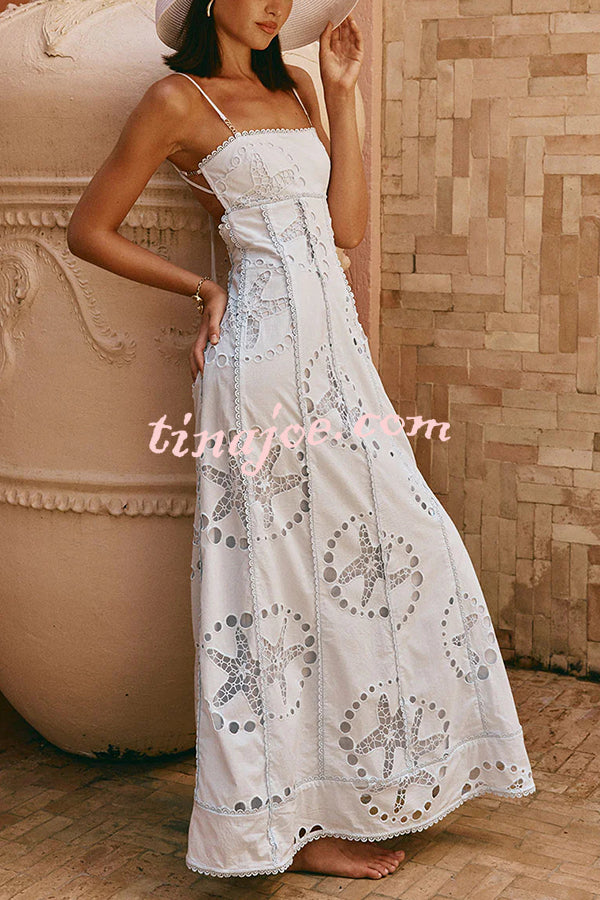 Simona Embroidered Starfish Pattern Backless Tie-up Slip Maxi Dress