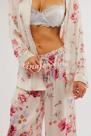 Unique Printed Lounge Long-sleeved Shirt and Elastic Waisted Baggy Pants Set