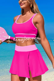 Fashion Contrast Color Stretch Sports Two-piece Bikini Swimsuit