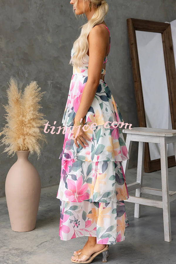 Dreamy Destiny Floral Print Elastic Back Tiered Maxi Dress