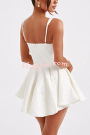 Jacquard Fabric Halter Back Elegant Bow Slim Fit Mini Dress