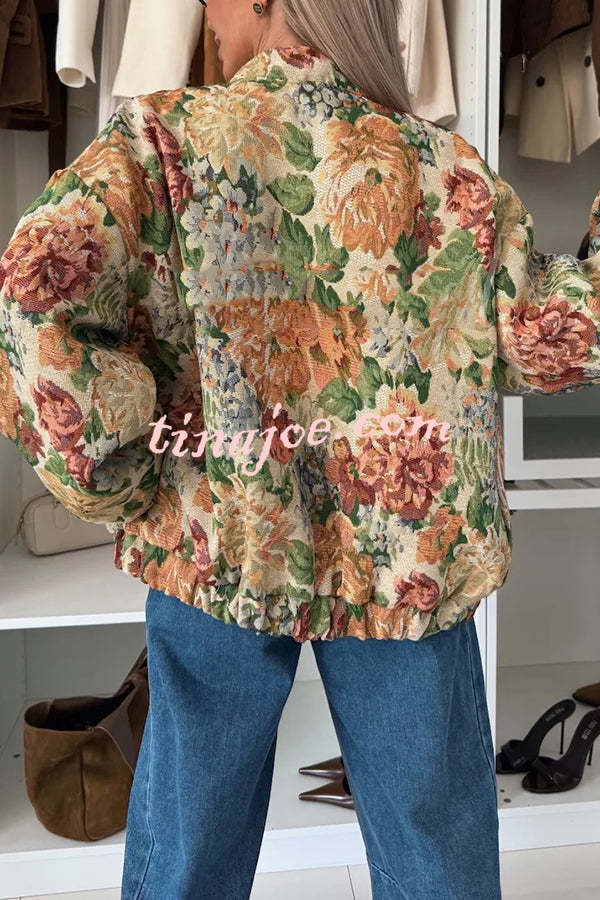 Floral Print Loose Long-sleeved Zip-up Jacket