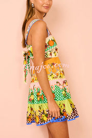 Sweet and Sour Summer Multicolor Lemon Print Pleated Hem Mini Dress