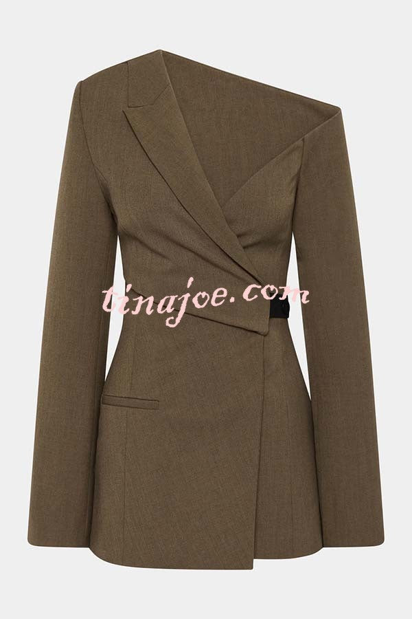 Sartoria Asymmetrical Off Shoulder Contrast Tab Button Long Sleeve Blazer Mini Dress