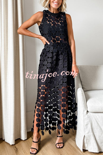 Casie See Through Circle Embroidery Elastic Waist Tassle Hem Maxi Skirt