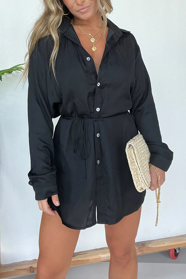 Solid Color Long Sleeve Button Casual Shirt-Style Rompers